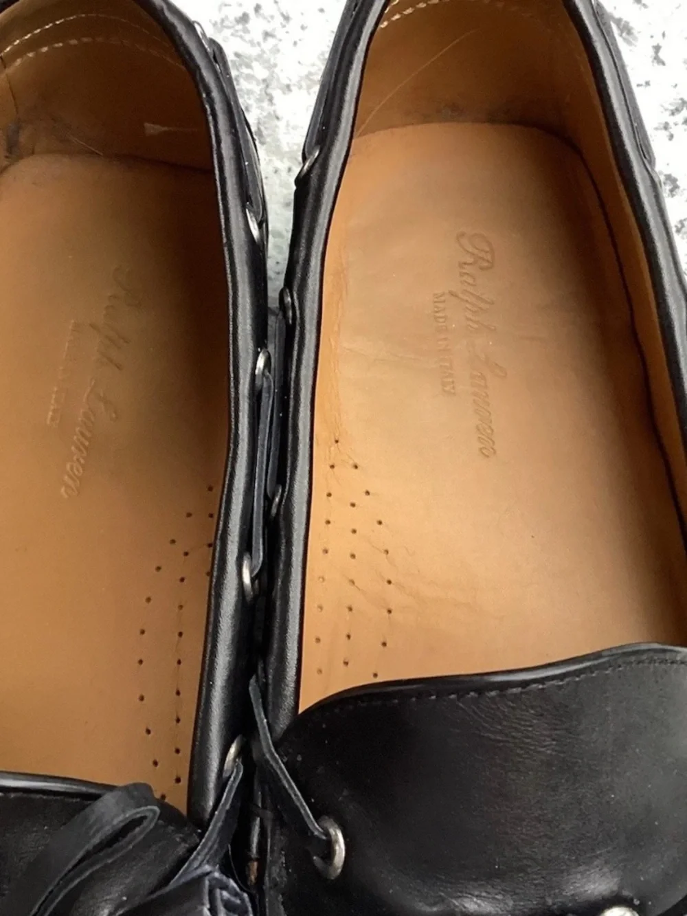 Ralph Lauren Purple Label Black Leather Tassel Driving Loafers